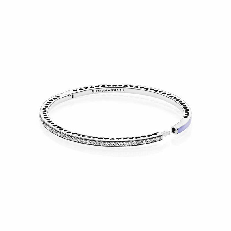 Pandora Radiant Hearts Bangle Bracelet - Sterling Silver/Enamel/Purple/Cubic Zirconia - Canada | ER7